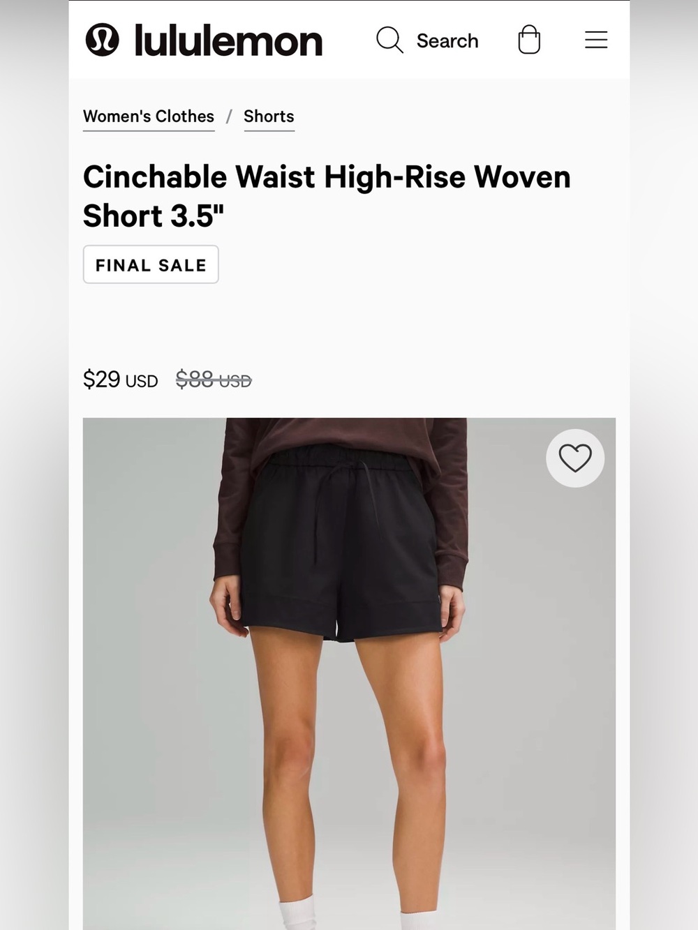 Lululemon Cinchable Waist High-Rise Woven Shorts - Black